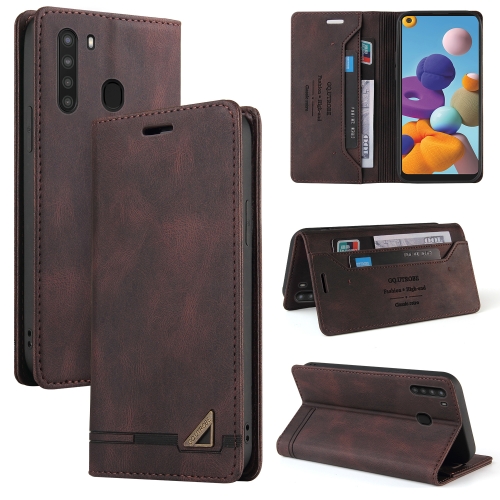 

For Samsung Galaxy A21 Skin Feel Anti-theft Brush Horizontal Flip Leather Case with Holder & Card Slots & Wallet(Brown)
