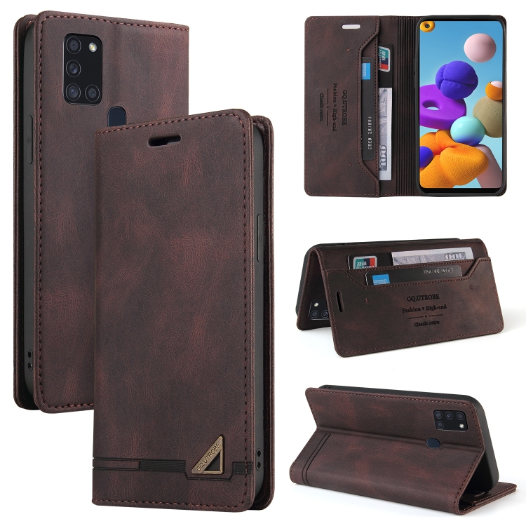 

For Samsung Galaxy A21s Skin Feel Anti-theft Brush Horizontal Flip Leather Case with Holder & Card Slots & Wallet(Brown)