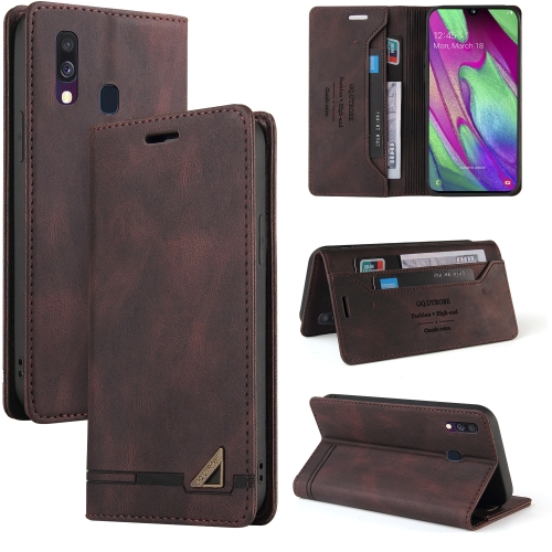 

For Samsung Galaxy A40 Skin Feel Anti-theft Brush Horizontal Flip Leather Case with Holder & Card Slots & Wallet(Brown)