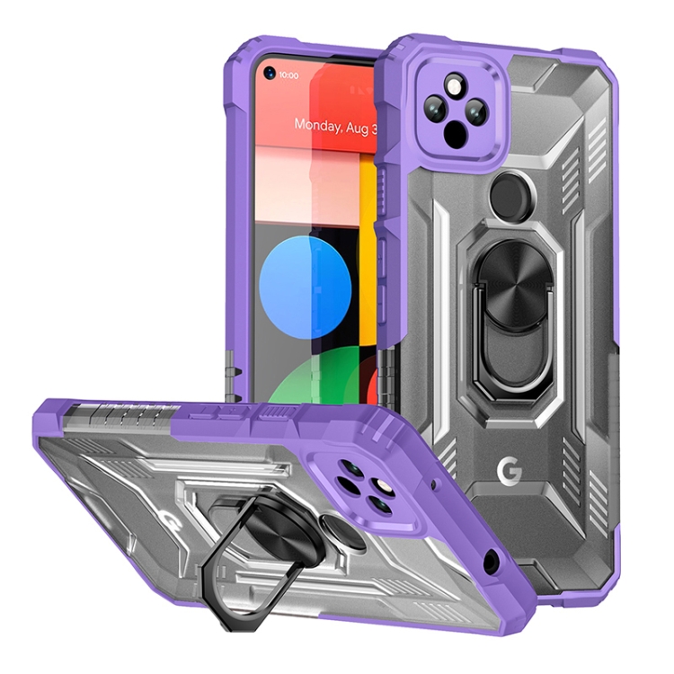 

For Google Pixel 5a 5G PC + TPU Shockproof Protective Case with Metal Ring Holder(Purple)