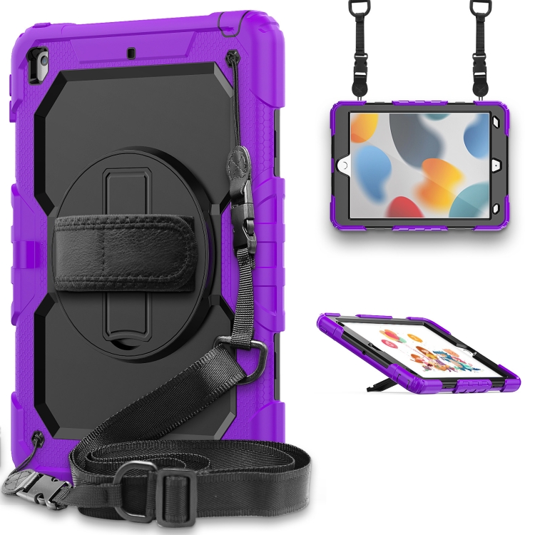 

Shockproof Silicone + PC Protective Case with Holder & Shoulder Strap & Pen Slot For iPad 10.2 2021 / 2020 / 2019(Purple)