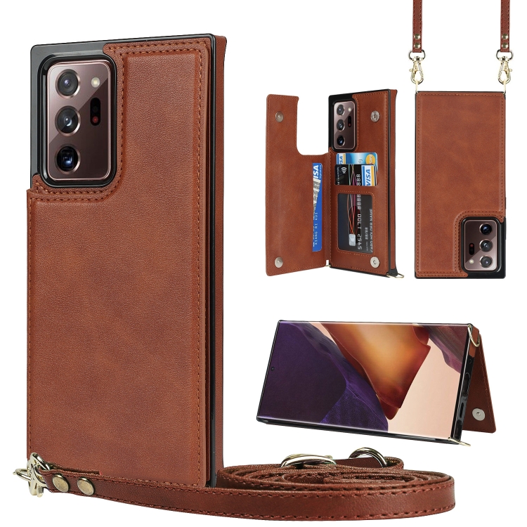 

For Samsung Galaxy Note20 Ultra Cross-body Square Double Buckle Flip Card Bag TPU+PU Case with Card Slots & Wallet & Photo & Strap(Brown)