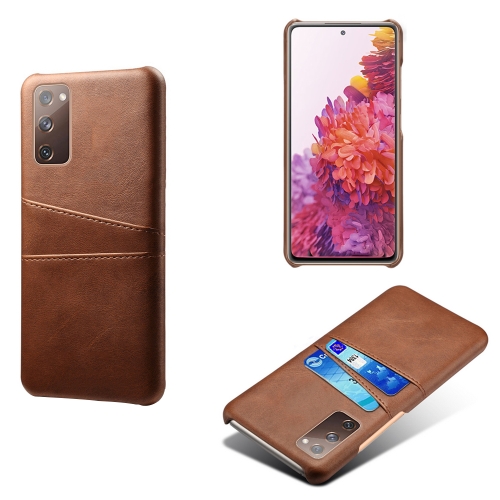 

For Samsung Galaxy S20 FE 5G Calf Texture PC + PU Leather Back Cover Shockproof Case with Dual Card Slots(Brown)