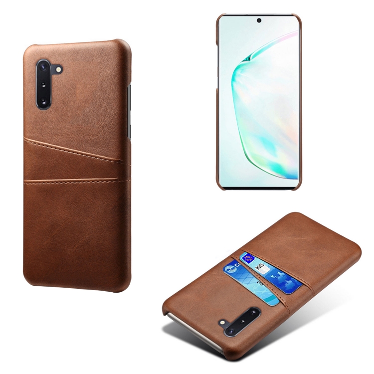 

For Samsung Galaxy Note10 Calf Texture PC + PU Leather Back Cover Shockproof Case with Dual Card Slots(Brown)