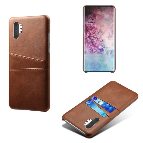 

For Samsung Galaxy Note10+ Calf Texture PC + PU Leather Back Cover Shockproof Case with Dual Card Slots(Brown)