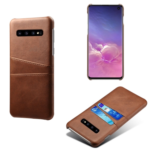 

For Samsung Galaxy S10 Calf Texture PC + PU Leather Back Cover Shockproof Case with Dual Card Slots(Brown)