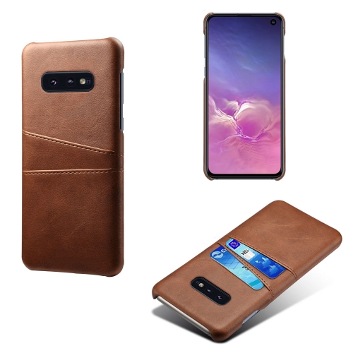 

For Samsung Galaxy S10e Calf Texture PC + PU Leather Back Cover Shockproof Case with Dual Card Slots(Brown)