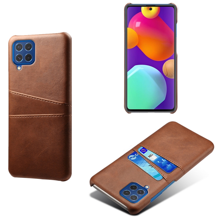 

For Samsung Galaxy M62 Calf Texture PC + PU Leather Back Cover Shockproof Case with Dual Card Slots(Brown)