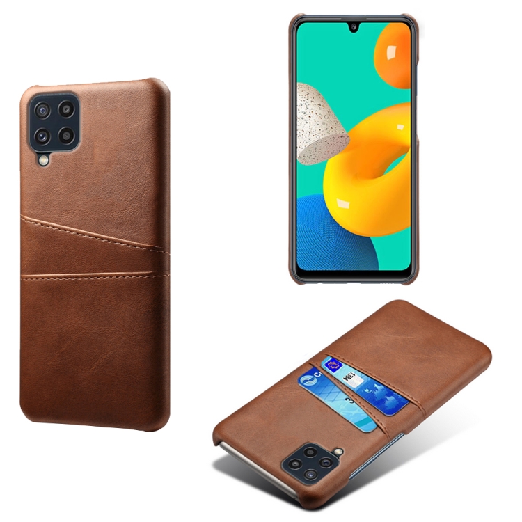 

For Samsung Galaxy M32 Calf Texture PC + PU Leather Back Cover Shockproof Case with Dual Card Slots(Brown)