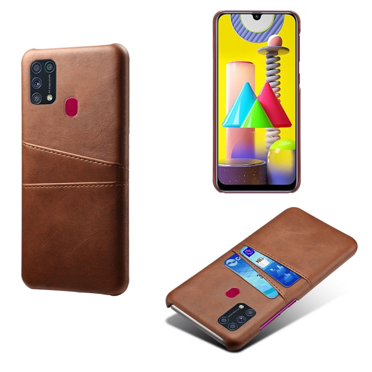 

For Samsung Galaxy M31 Calf Texture PC + PU Leather Back Cover Shockproof Case with Dual Card Slots(Brown)