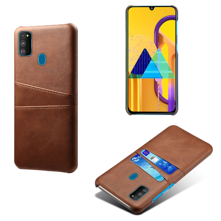 

For Samsung Galaxy M30s Calf Texture PC + PU Leather Back Cover Shockproof Case with Dual Card Slots(Brown)