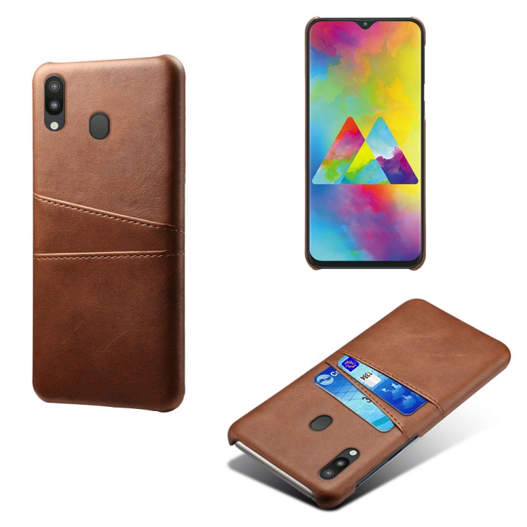 

For Samsung Galaxy M20 Calf Texture PC + PU Leather Back Cover Shockproof Case with Dual Card Slots(Brown)