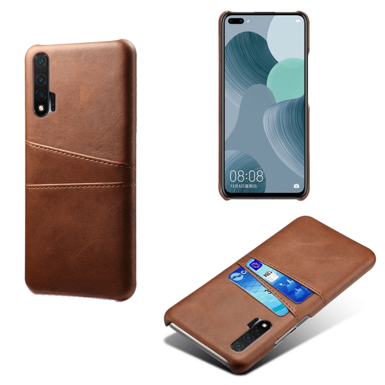 

For Huawei nova 6 Calf Texture PC + PU Leather Back Cover Shockproof Case with Dual Card Slots(Brown)