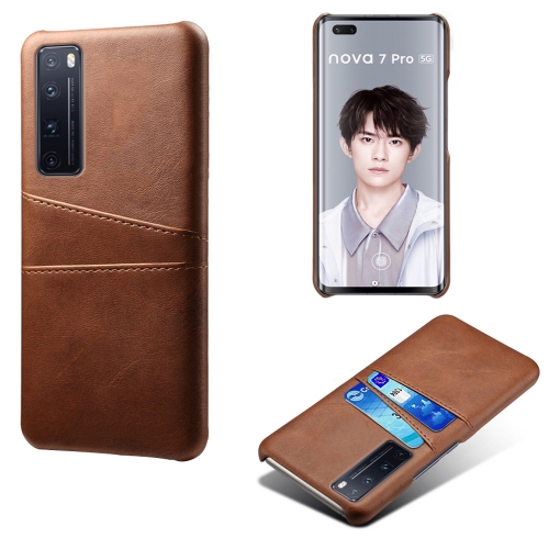 

For Huawei nova 7 Pro Calf Texture PC + PU Leather Back Cover Shockproof Case with Dual Card Slots(Brown)