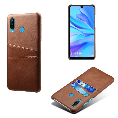 

For Huawei P30 Lite Calf Texture PC + PU Leather Back Cover Shockproof Case with Dual Card Slots(Brown)