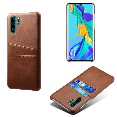 

For Huawei P30 Pro Calf Texture PC + PU Leather Back Cover Shockproof Case with Dual Card Slots(Brown)