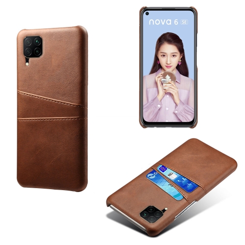 

For Huawei P40 Lite Calf Texture PC + PU Leather Back Cover Shockproof Case with Dual Card Slots(Brown)