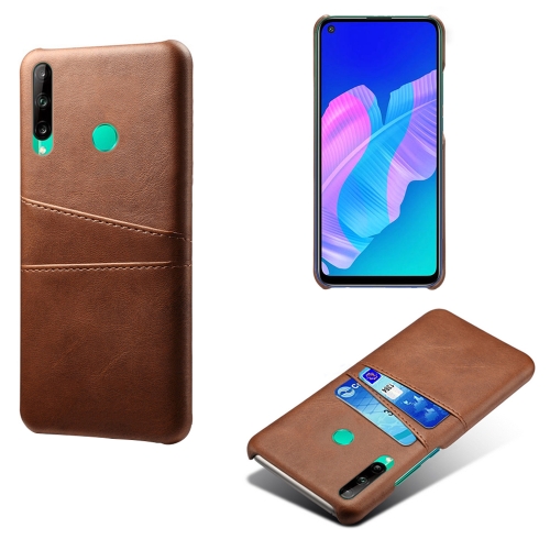 

For Huawei P40 lite E Calf Texture PC + PU Leather Back Cover Shockproof Case with Dual Card Slots(Brown)