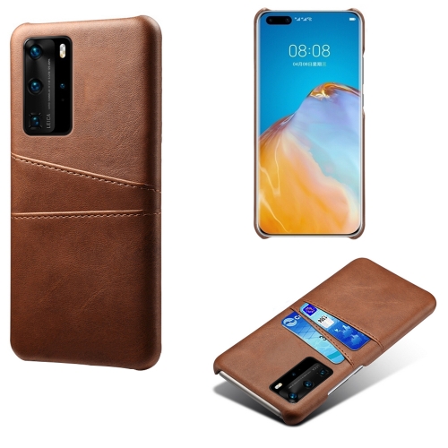 

For Huawei P40 Pro Calf Texture PC + PU Leather Back Cover Shockproof Case with Dual Card Slots(Brown)