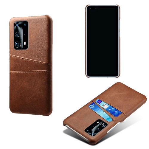 

For Huawei P40 Pro+ Calf Texture PC + PU Leather Back Cover Shockproof Case with Dual Card Slots(Brown)