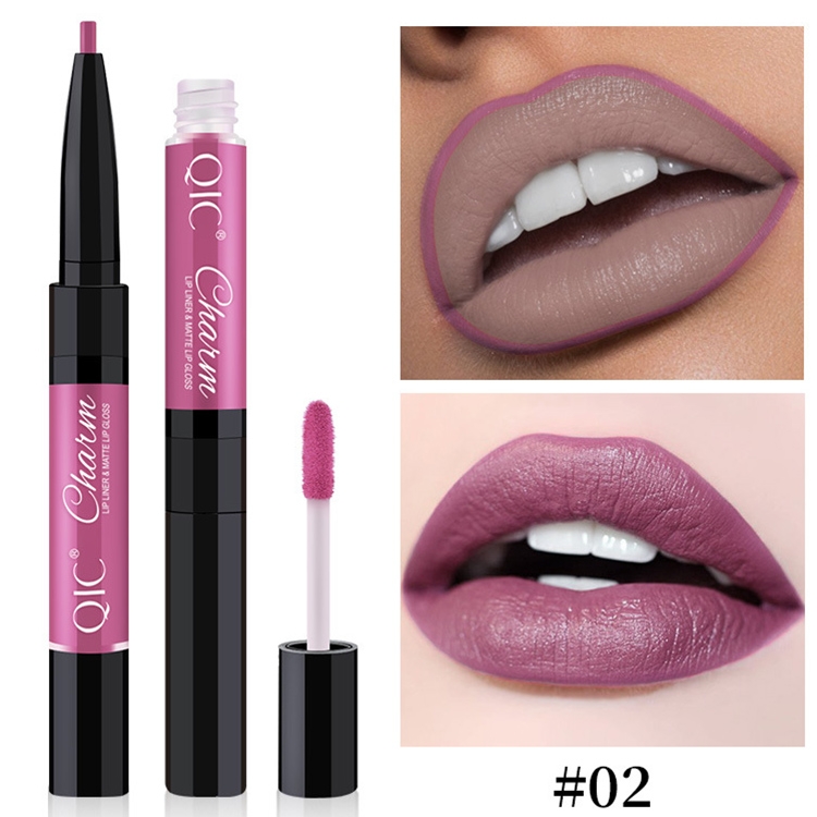 

QIC Q910 2 in 1 Lip Glaze + Lipliner Makeup Double Head Long Lasting Cosmetics Lip Rouge(2)