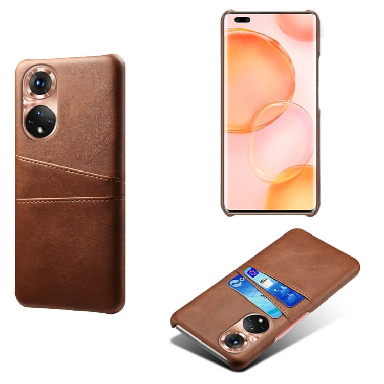 

For Honor 50 Pro Calf Texture PC + PU Leather Back Cover Shockproof Case with Dual Card Slots(Brown)