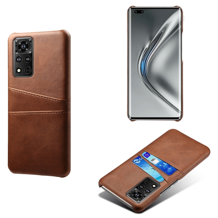 

For Honor V40 5G Calf Texture PC + PU Leather Back Cover Shockproof Case with Dual Card Slots(Brown)