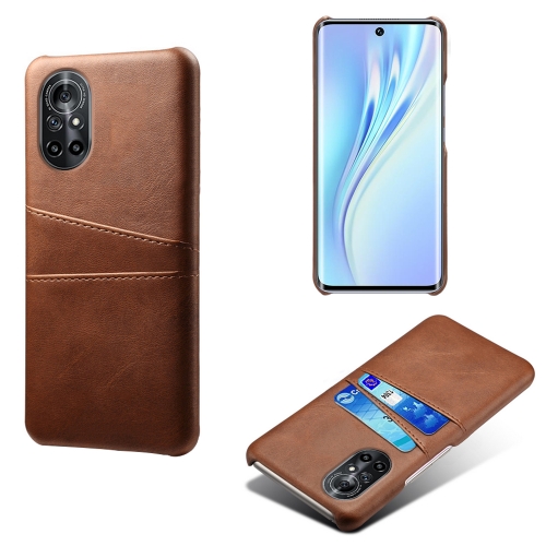 

For Honor V40 Lite Calf Texture PC + PU Leather Back Cover Shockproof Case with Dual Card Slots(Brown)