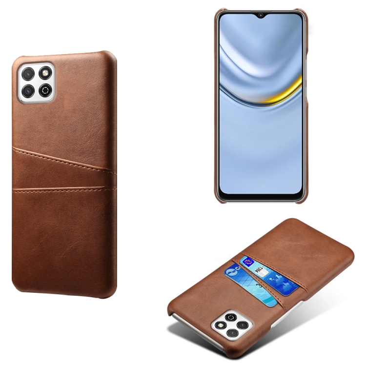 

For Honor Play 20 Calf Texture PC + PU Leather Back Cover Shockproof Case with Dual Card Slots(Brown)