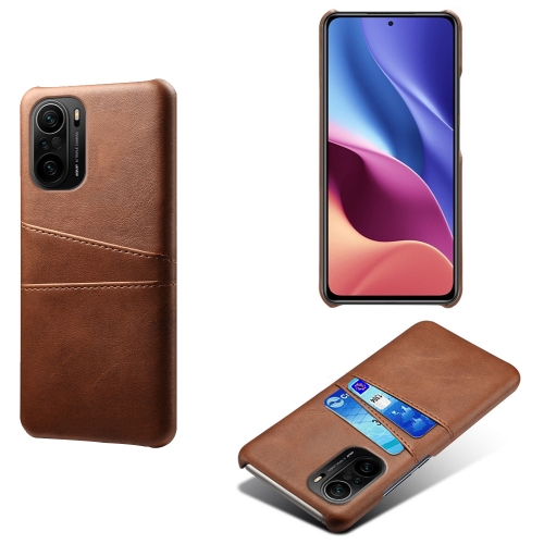 

For Xiaomi Redmi K40 Calf Texture PC + PU Leather Back Cover Shockproof Case with Dual Card Slots(Brown)