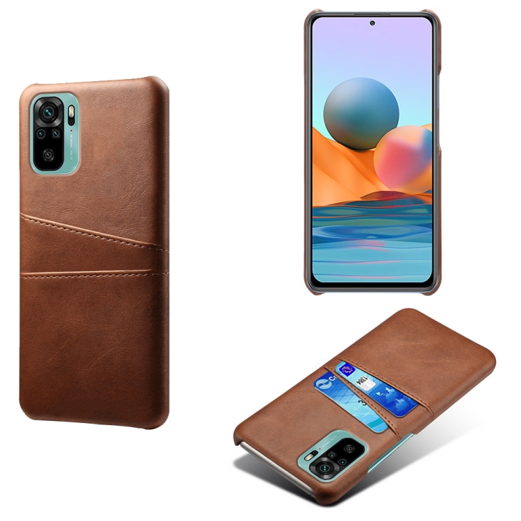 

For Xiaomi Redmi Note 10 4G Calf Texture PC + PU Leather Back Cover Shockproof Case with Dual Card Slots(Brown)