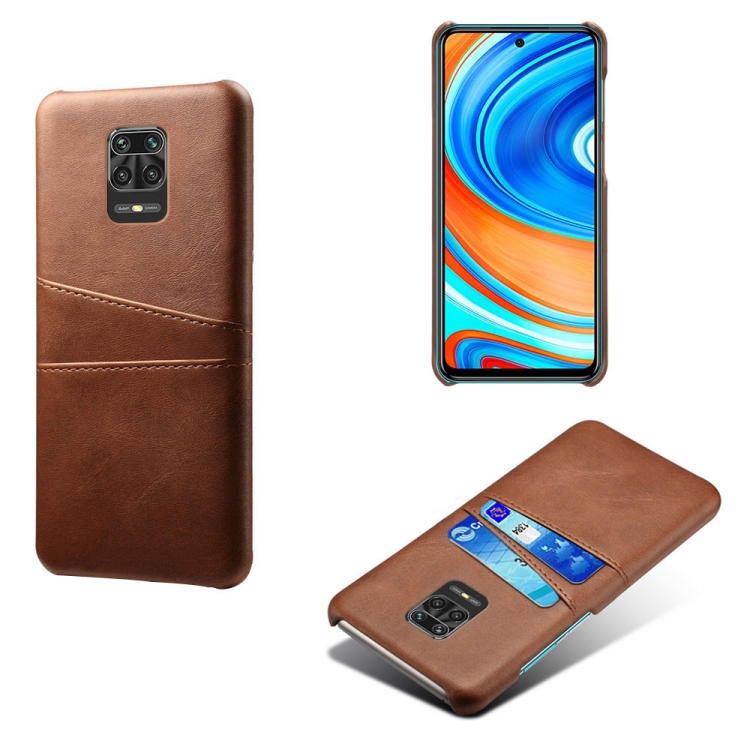

For Xiaomi Redmi Note 9S Calf Texture PC + PU Leather Back Cover Shockproof Case with Dual Card Slots(Brown)