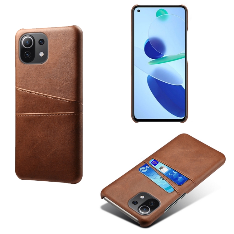 

For Xiaomi Mi 11 Lite 5G Calf Texture PC + PU Leather Back Cover Shockproof Case with Dual Card Slots(Brown)