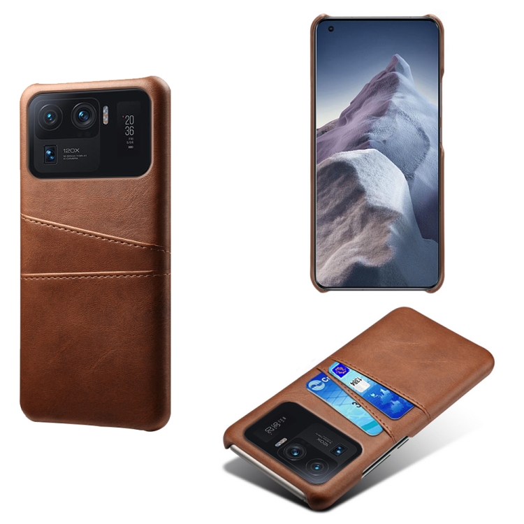 

For Xiaomi Mi 11 Ultra Calf Texture PC + PU Leather Back Cover Shockproof Case with Dual Card Slots(Brown)