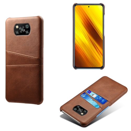 

For Xiaomi Poco X3 Calf Texture PC + PU Leather Back Cover Shockproof Case with Dual Card Slots(Brown)