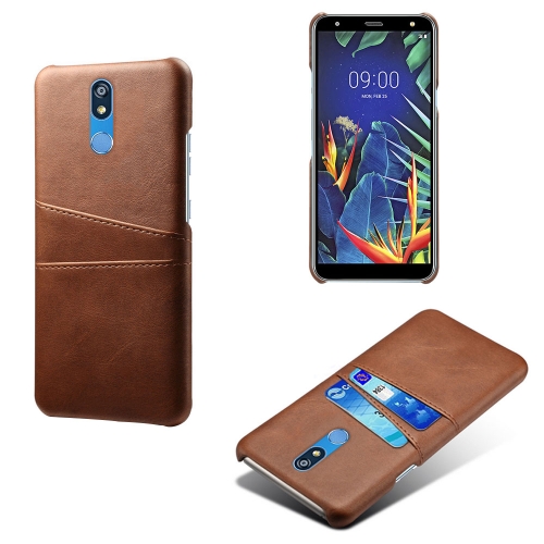 

For LG K40 Calf Texture PC + PU Leather Back Cover Shockproof Case with Dual Card Slots(Brown)
