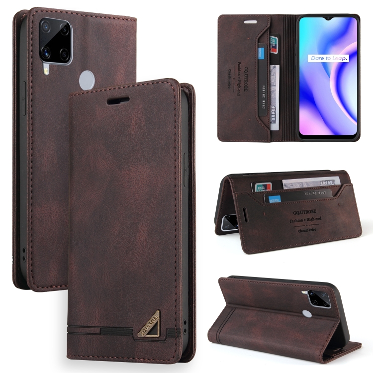 

For OPPO Realme C15 Skin Feel Anti-theft Brush Horizontal Flip Leather Case with Holder & Card Slots & Wallet(Brown)