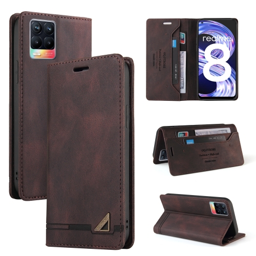

For OPPO Realme 8 Skin Feel Anti-theft Brush Horizontal Flip Leather Case with Holder & Card Slots & Wallet(Brown)