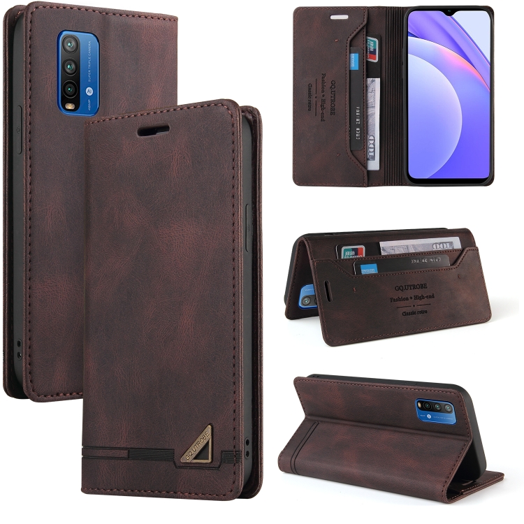 

For Xiaomi Redmi 9T Skin Feel Anti-theft Brush Horizontal Flip Leather Case with Holder & Card Slots & Wallet(Brown)
