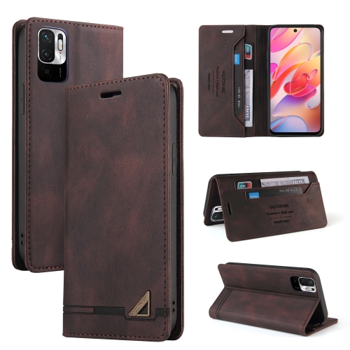 

For Xiaomi Redmi Note 10 5G Skin Feel Anti-theft Brush Horizontal Flip Leather Case with Holder & Card Slots & Wallet(Brown)