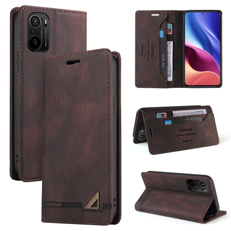 

For Xiaomi Poco F3 Skin Feel Anti-theft Brush Horizontal Flip Leather Case with Holder & Card Slots & Wallet(Brown)