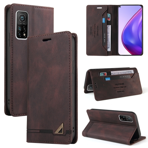 

For Xiaomi Mi 10T Pro 5G Skin Feel Anti-theft Brush Horizontal Flip Leather Case with Holder & Card Slots & Wallet(Brown)