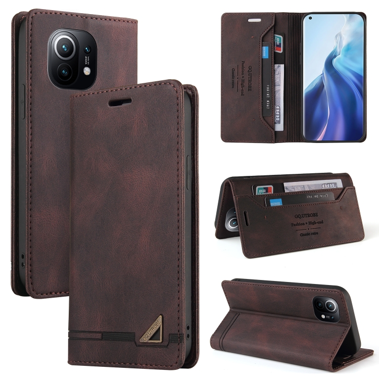

For Xiaomi Mi 11 Skin Feel Anti-theft Brush Horizontal Flip Leather Case with Holder & Card Slots & Wallet(Brown)