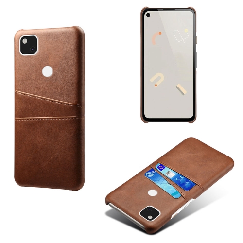 

For Google Pixel 4a Calf Texture PC + PU Leather Back Cover Shockproof Case with Dual Card Slots(Brown)