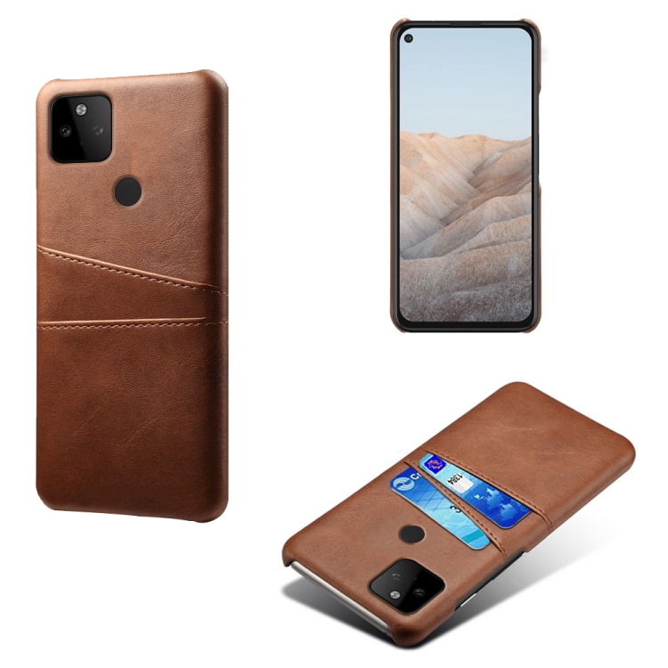 

For Google Pixel 5a Calf Texture PC + PU Leather Back Cover Shockproof Case with Dual Card Slots(Brown)