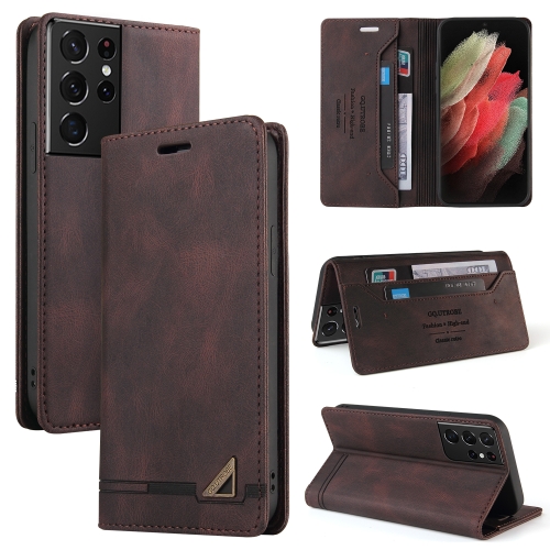 

For Samsung Galaxy S21 Ultra 5G Skin Feel Anti-theft Brush Horizontal Flip Leather Case with Holder & Card Slots & Wallet(Brown)