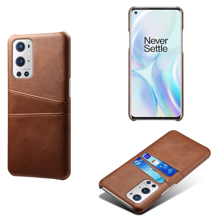 

For OnePlus 9 Pro Calf Texture PC + PU Leather Back Cover Shockproof Case with Dual Card Slots(Brown)