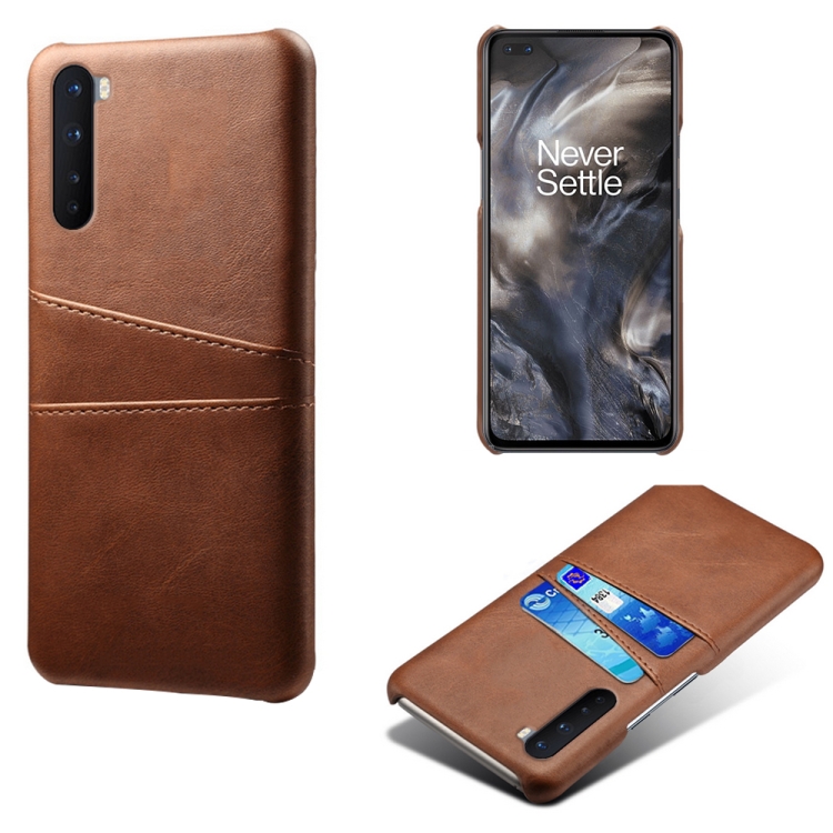 

For OnePlus Nord Calf Texture PC + PU Leather Back Cover Shockproof Case with Dual Card Slots(Brown)