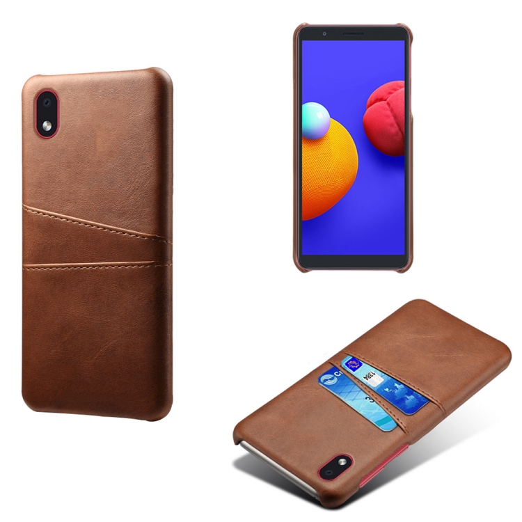 

For Samsung Galaxy A01 Core Calf Texture PC + PU Leather Back Cover Shockproof Case with Dual Card Slots(Brown)