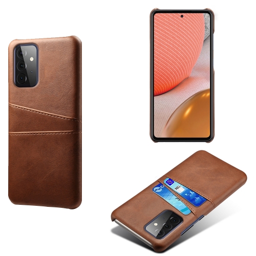 

For Samsung Galaxy A72 5G Calf Texture PC + PU Leather Back Cover Shockproof Case with Dual Card Slots(Brown)